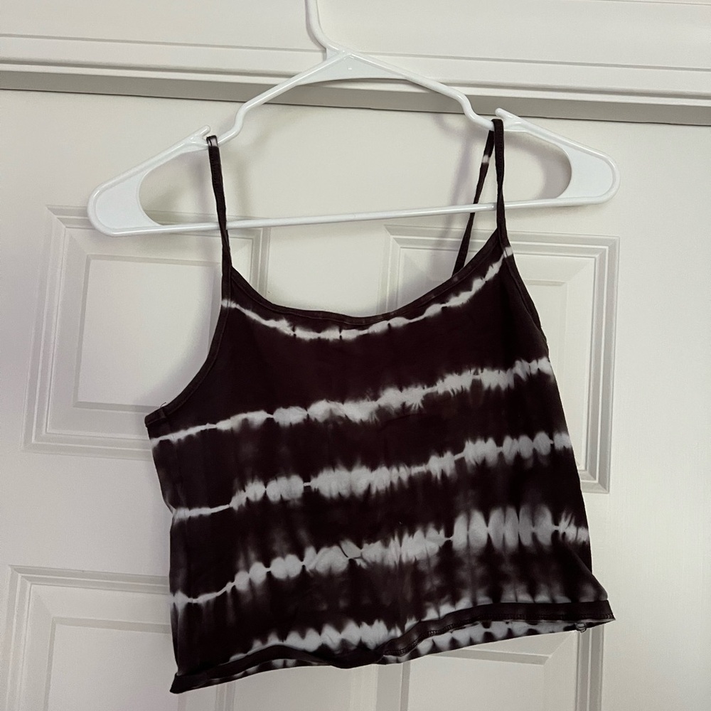 American Eagle Outfitters Black & White Tie-Dye Cropped Cami